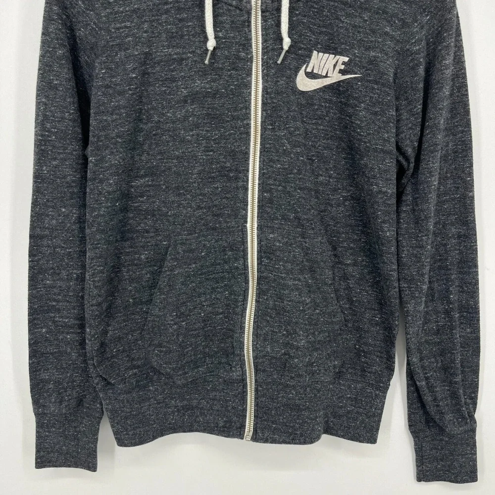 Nike Full Zip Hoodie Women's Size‎ M Gray Pockets Swoosh Logo Cotton Blend